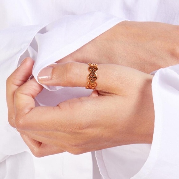 TORY BURCH • Rose Gold Frozen Logo Ring - Picture 2 of 5